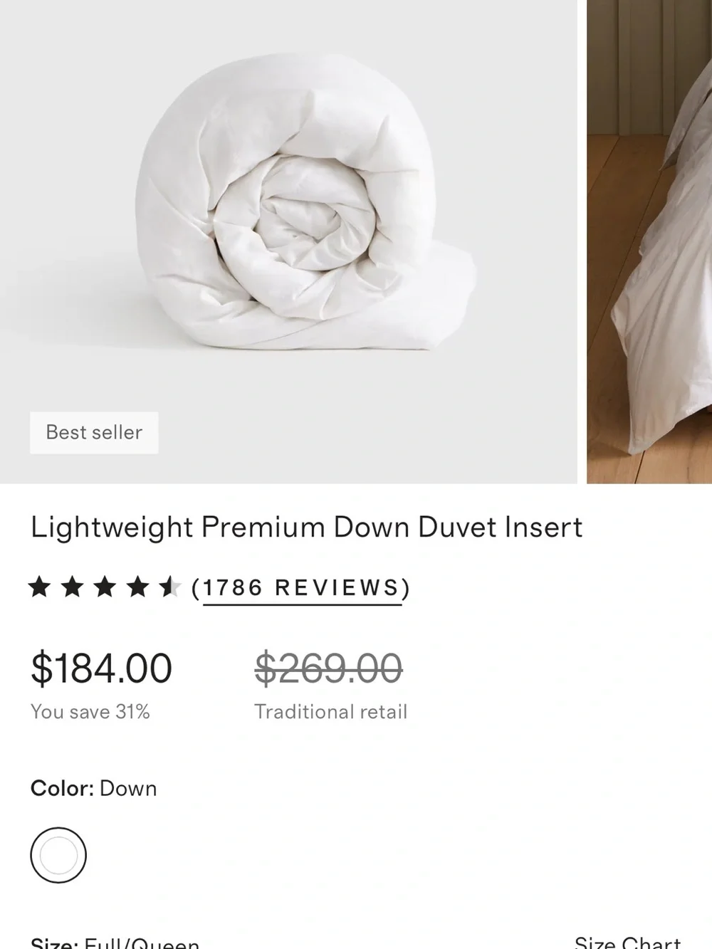 NEW Lightweight Premium Down Duvet Insert - White Full/Queen